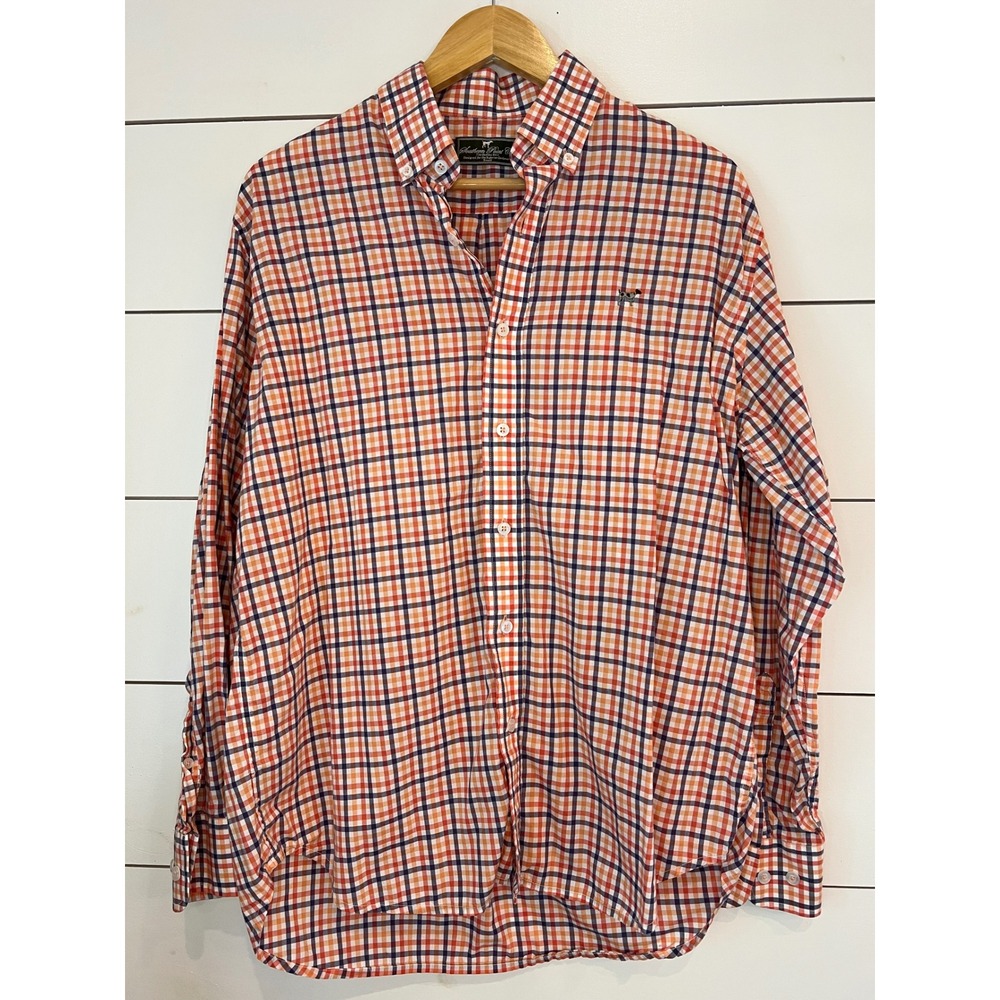 Southern Point Co Mens Hadley Shirt Orange Navy Plaid Cotton Button Down Small